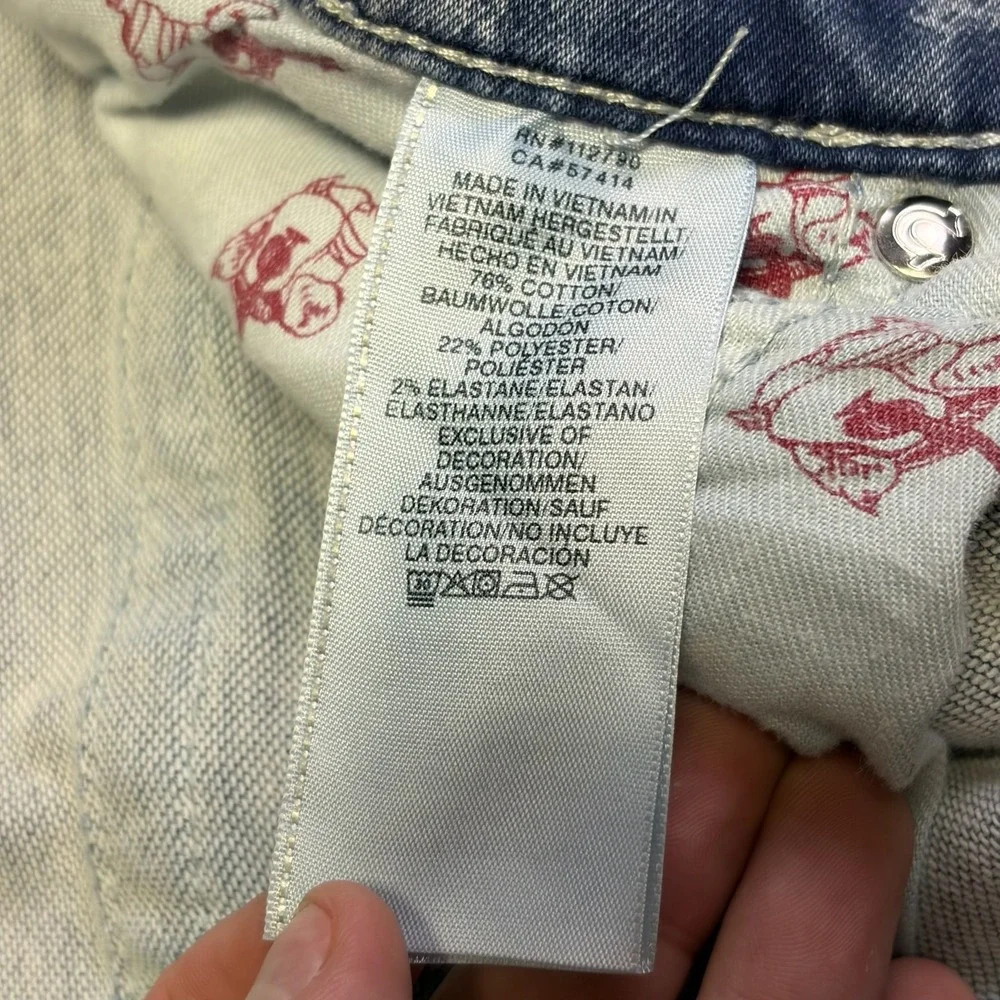 True Religion Ricky Jeans Relaxed Straight 42x33 Acid Wash Blue Flap Pockets